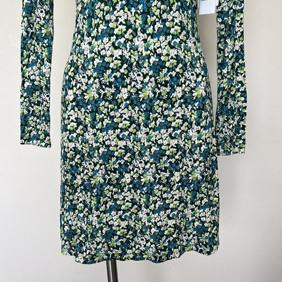 BP Floral long Sleeve Shift Dress Aqua Blue Green XXSMALL XXS 00 - Picture 4 of 9